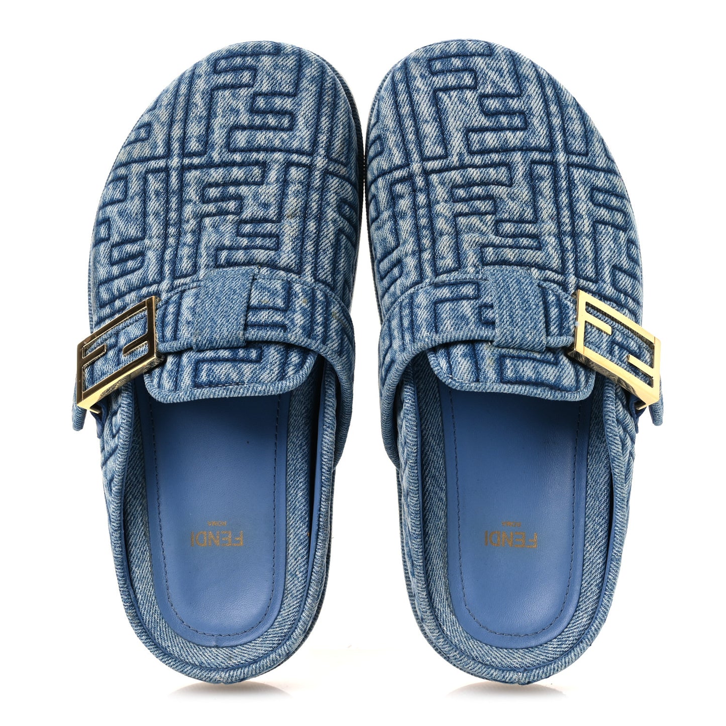 Denim Jacquard FF Womens Fendi Feel Buckled Mules 37 Blue