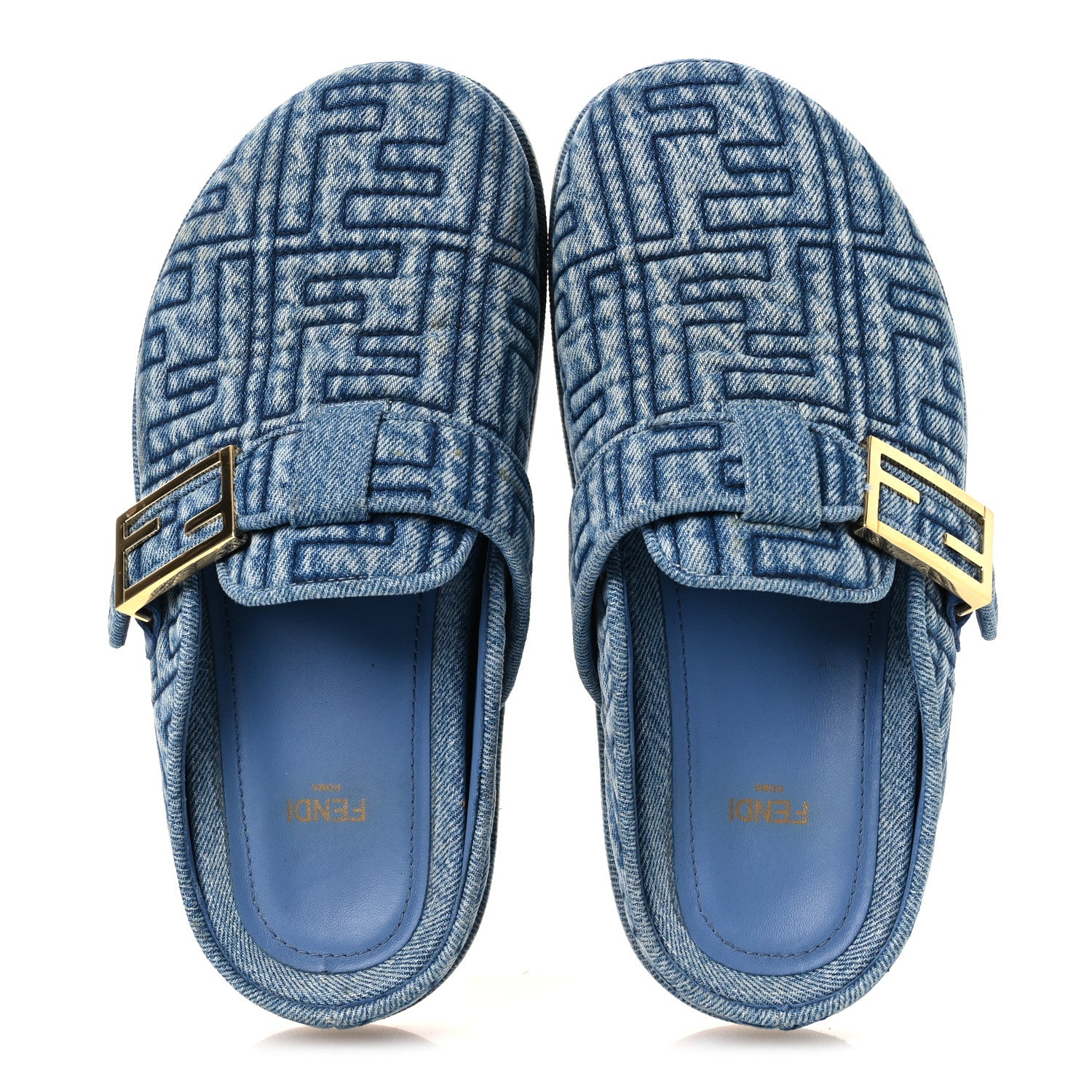 Fendi Denim Jacquard FF Womens Fendi Feel Buckled Mules 37 Blue 2 of 13