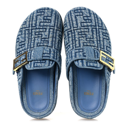 Fendi Denim Jacquard FF Womens Fendi Feel Buckled Mules 37 Blue 2 of 13