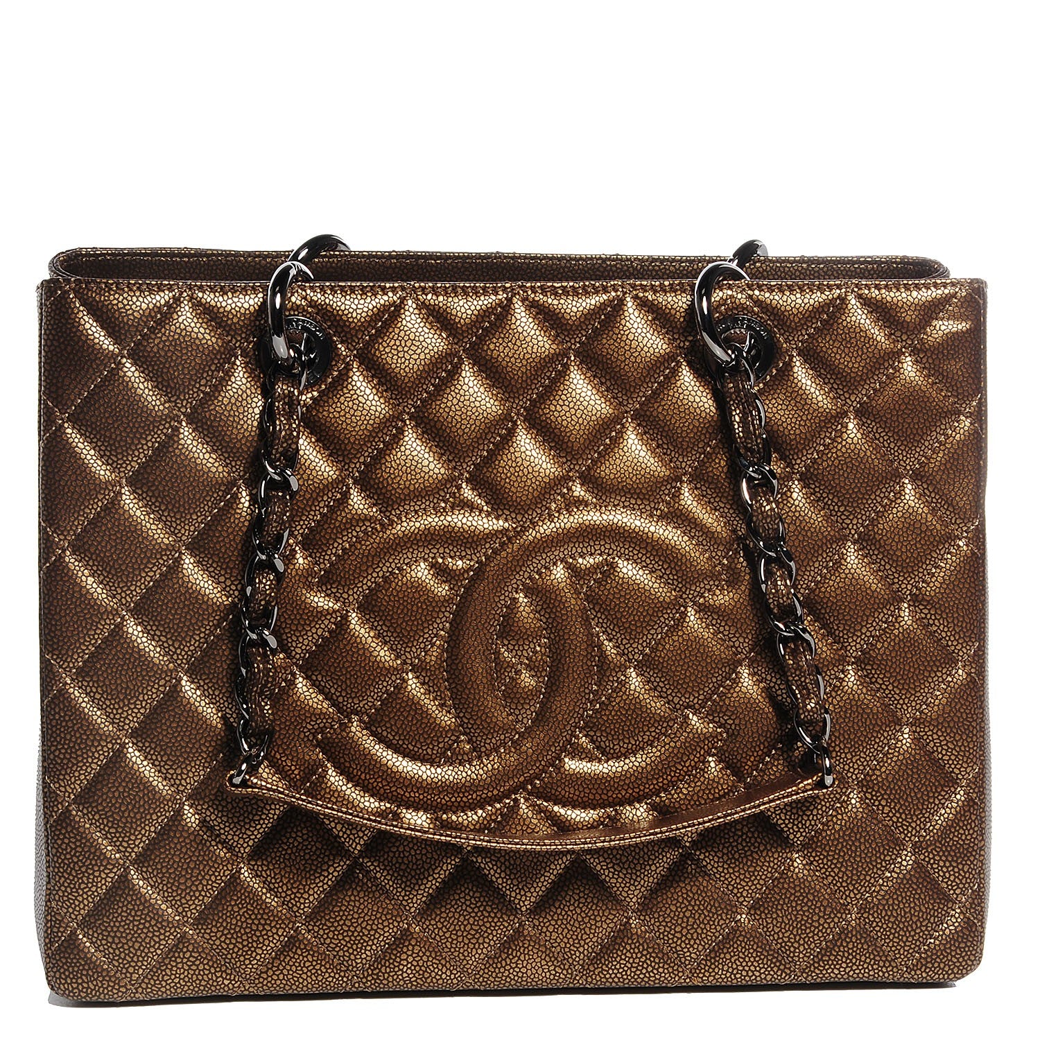 Chanel Metallic Caviar Quilted Grand Shopping Tote GST Khaki 1 of 8
