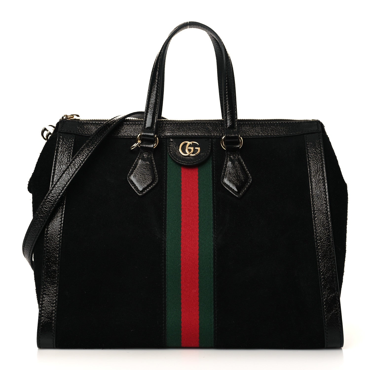Gucci Suede Patent GG Web Medium Ophidia Tote Bag Black 1 of 6