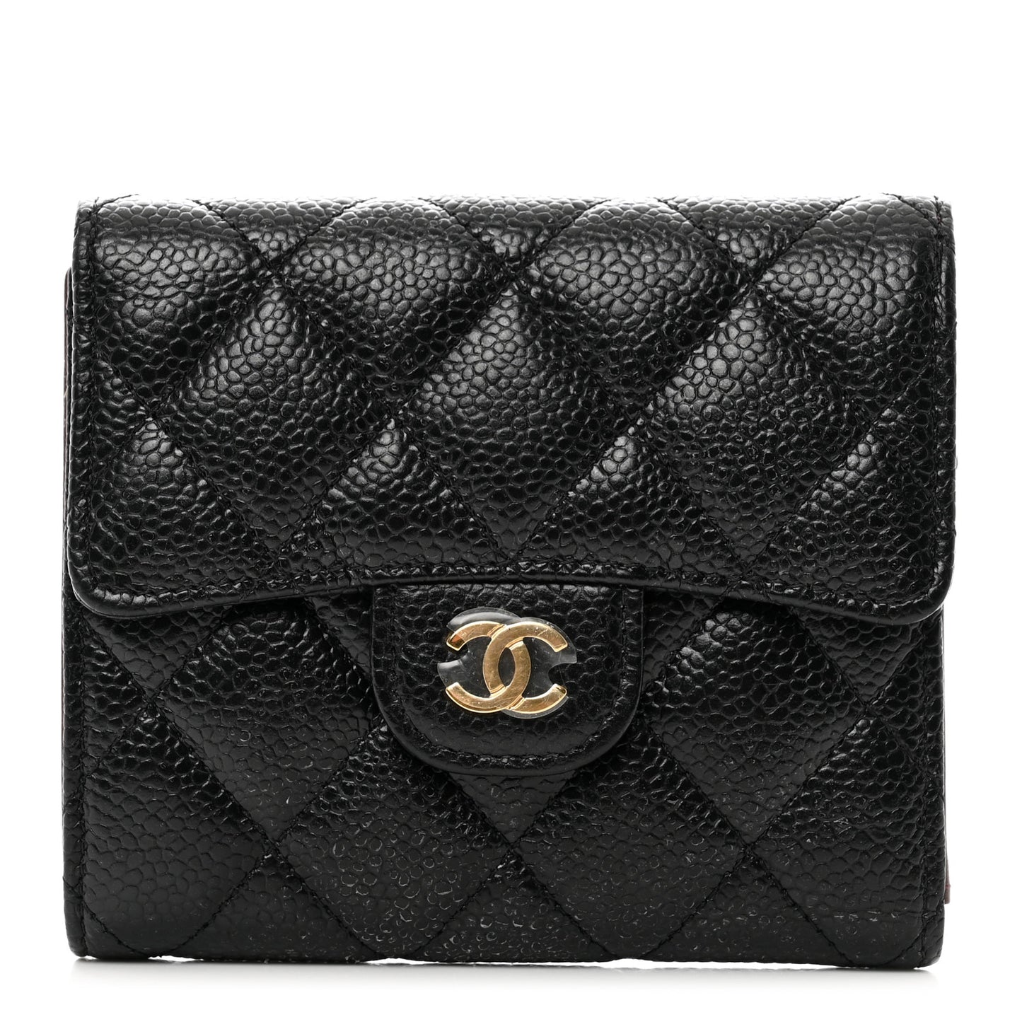Caviar Quilted Compact Flap Wallet Black