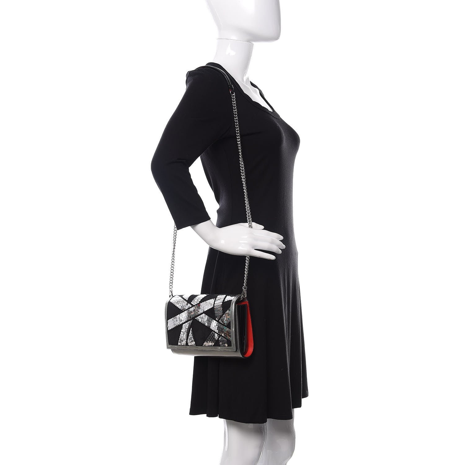 Christian Louboutin Calfskin Patent Suede Sequin Paloma Disco Ribbon Clutch Silver Black 2 of 11