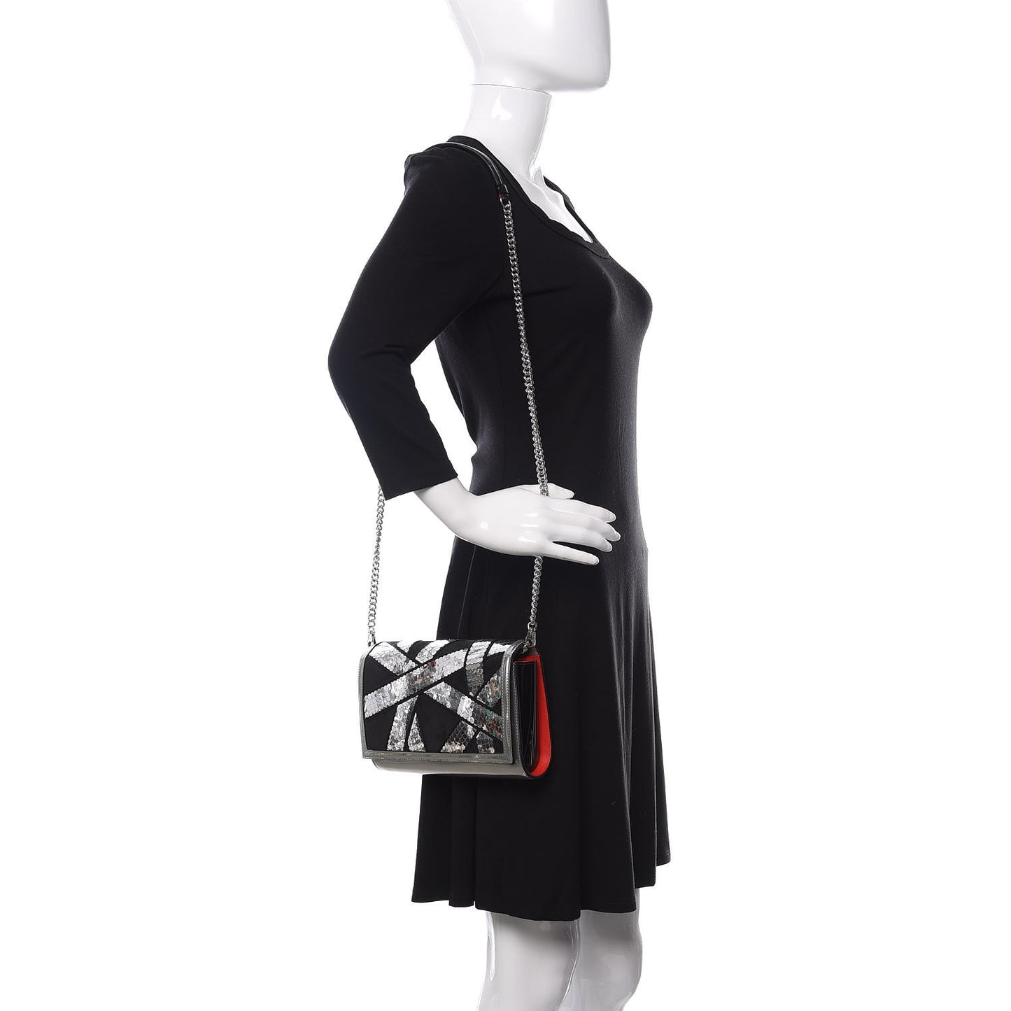 Calfskin Patent Suede Sequin Paloma Disco Ribbon Clutch Silver Black