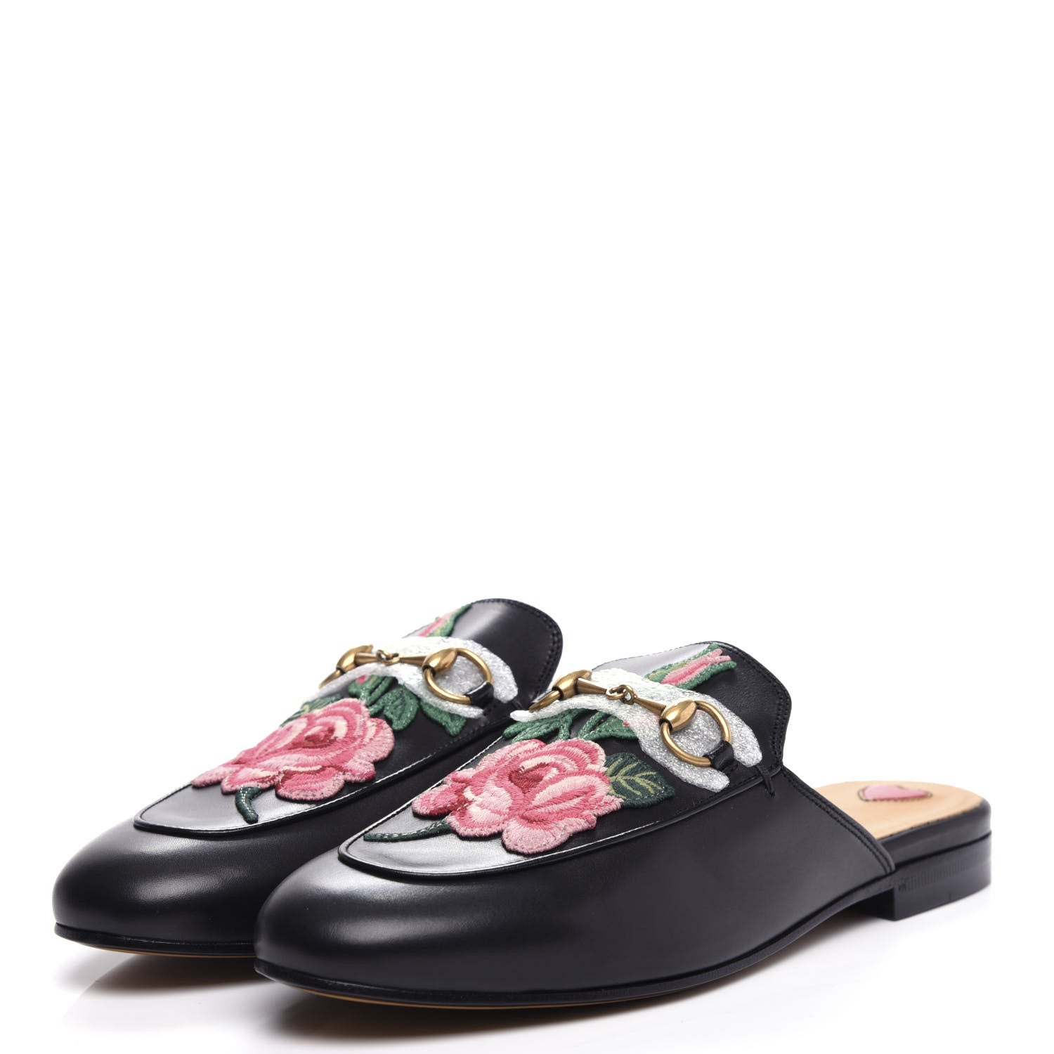 Gucci Calfskin Flower Embroidered Princetown Slippers 37 Black 3 of 11