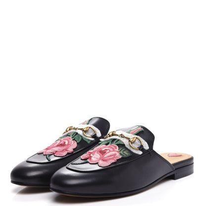 Gucci Calfskin Flower Embroidered Princetown Slippers 37 Black 3 of 11