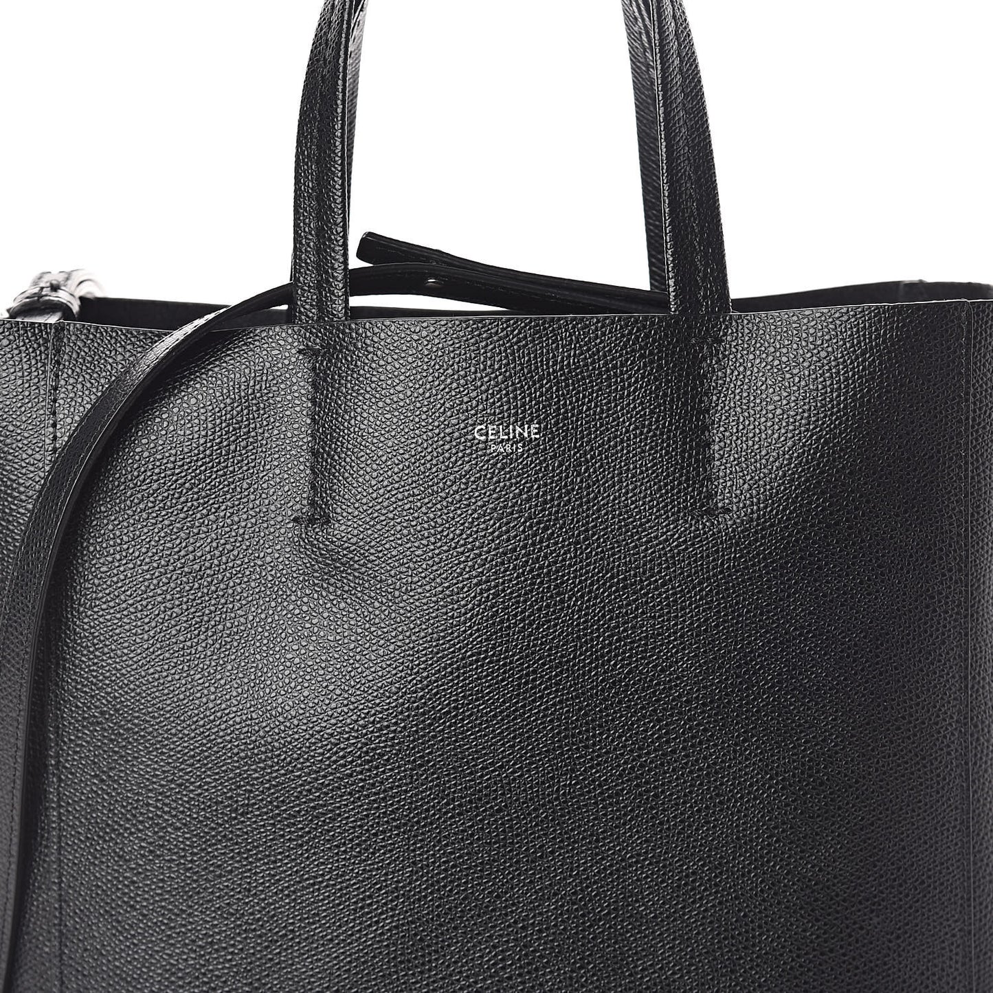 Grained Calfskin Small Vertical Cabas Black
