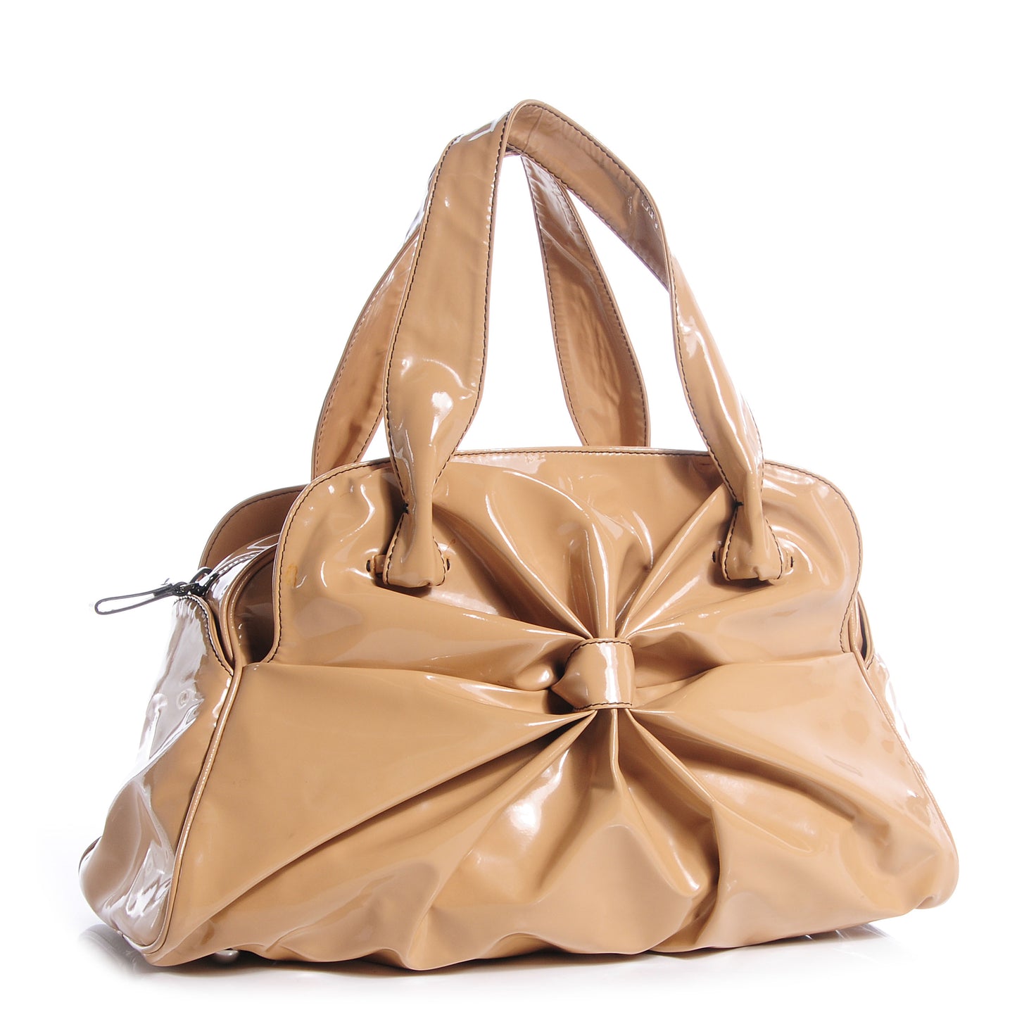Patent Lacca Pleat Bow Satchel Sand