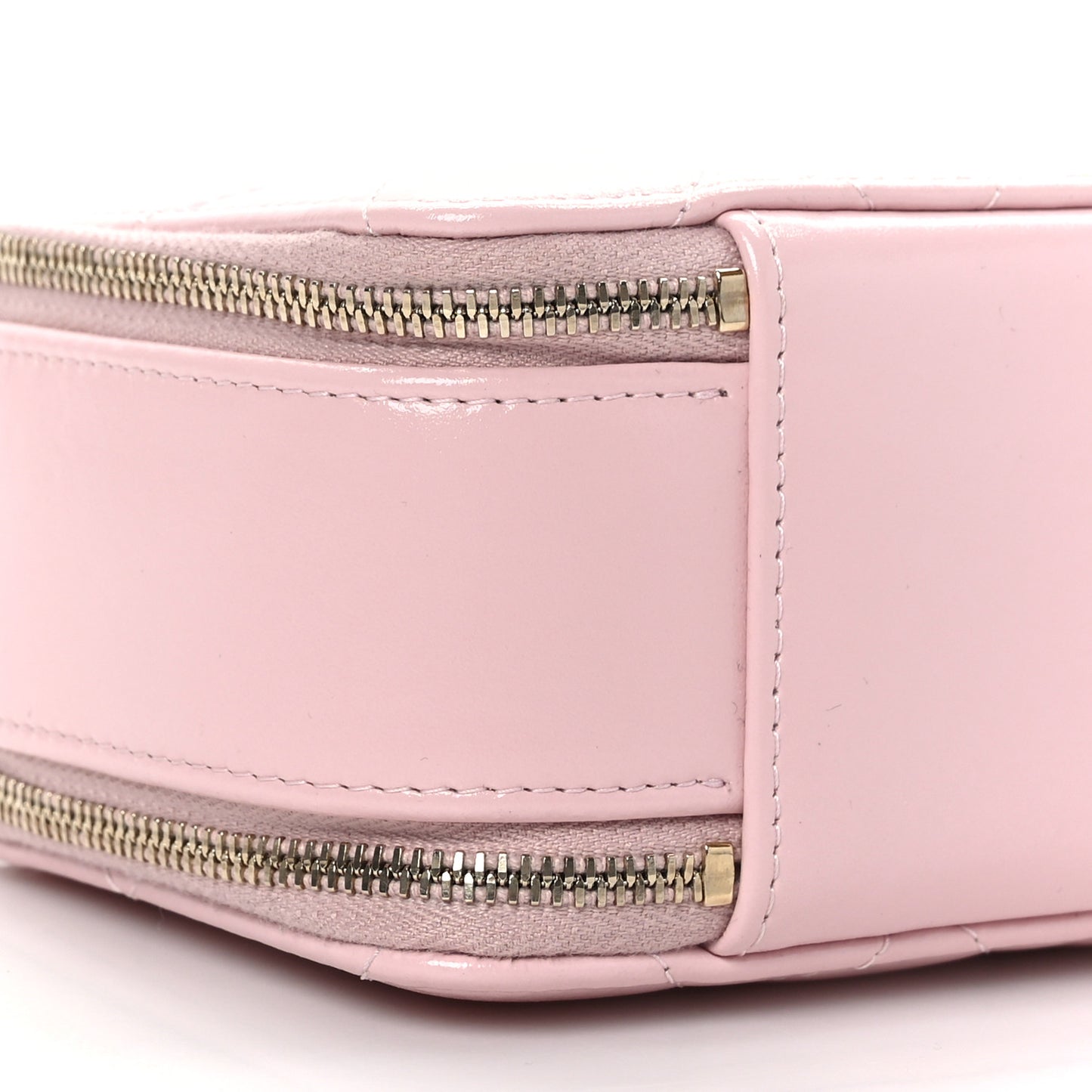 Glazed Calfskin Quilted Small Top Handle Vanity Case Light Pink