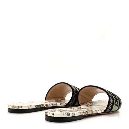 Christian Dior Canvas Canvas Embroidered Toile de Jouy Mexico Dway Flat Slide Sandals 37.5 White Yellow 5 of 9