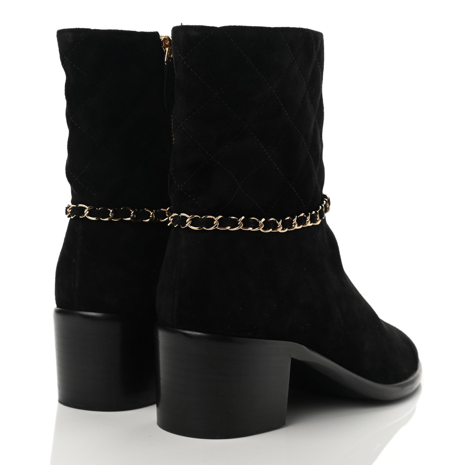 Chanel Suede Calfskin Chain CC Cap Toe Short Boots 38.5 Black 4 of 8