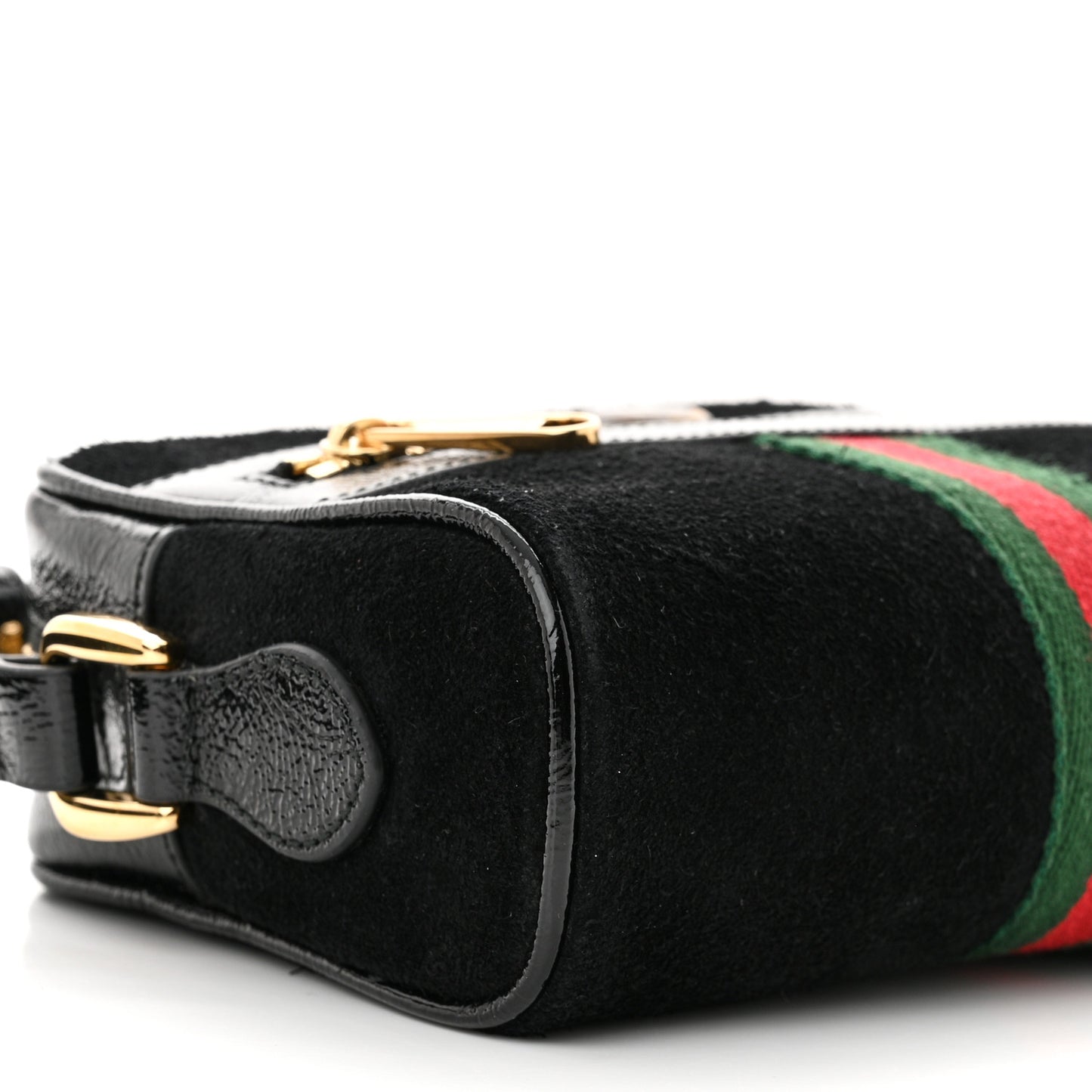 Suede Patent Web Mini Ophidia Shoulder Bag Black