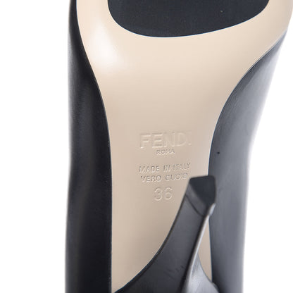 Fendi Calfskin Curved Heel Pumps 36 Black Beige 6 of 8