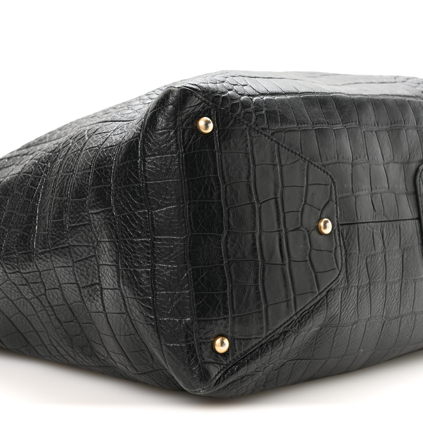 Calfskin Crocodile Embossed Large Cocodile Shopping Tote Black