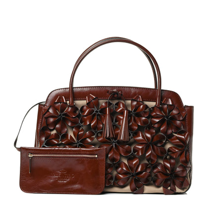 Valentino Garavani Calfskin Floral Applique Tote Brown 2 of 5