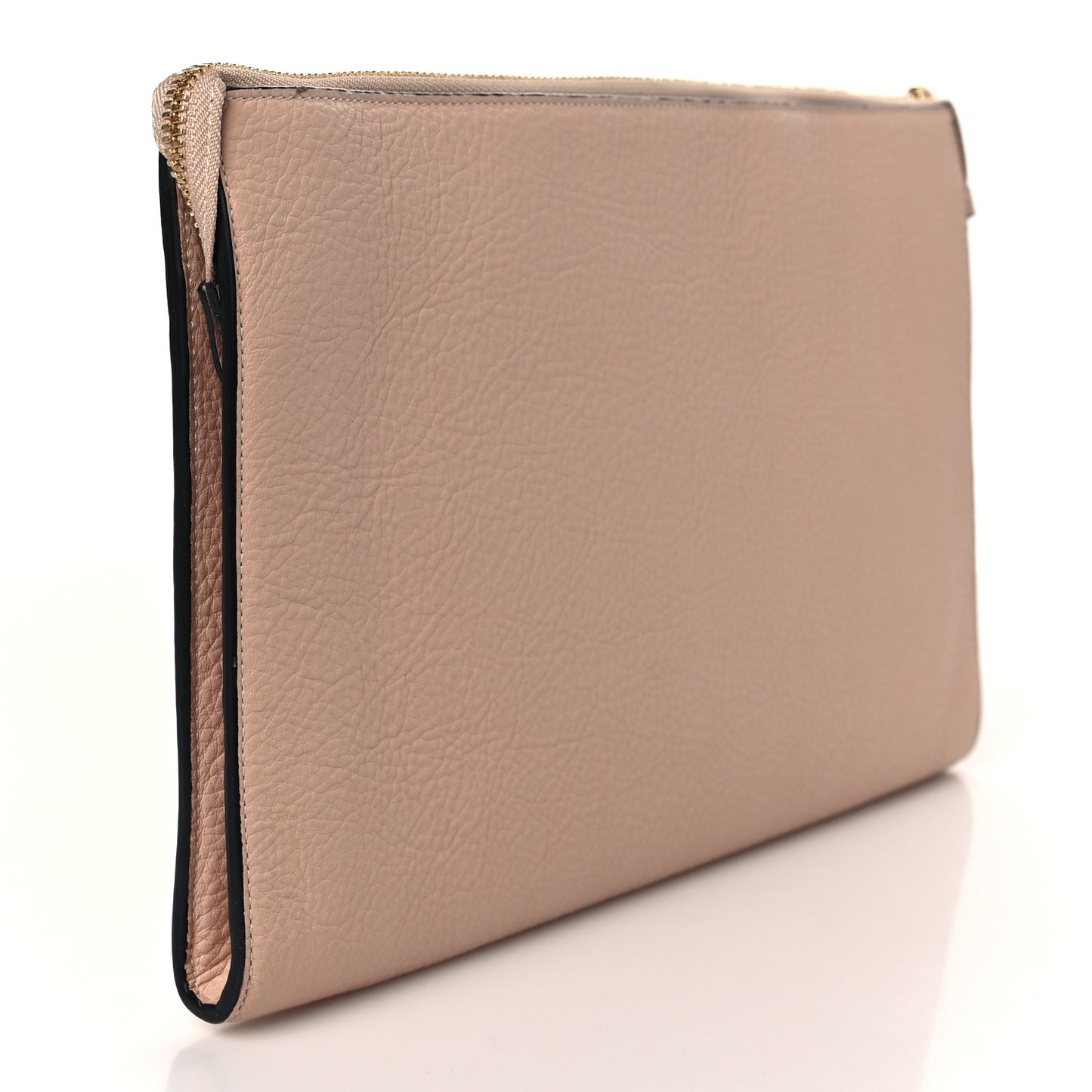 Calfskin Alphabet Flat Pouch Clutch Blush Nude