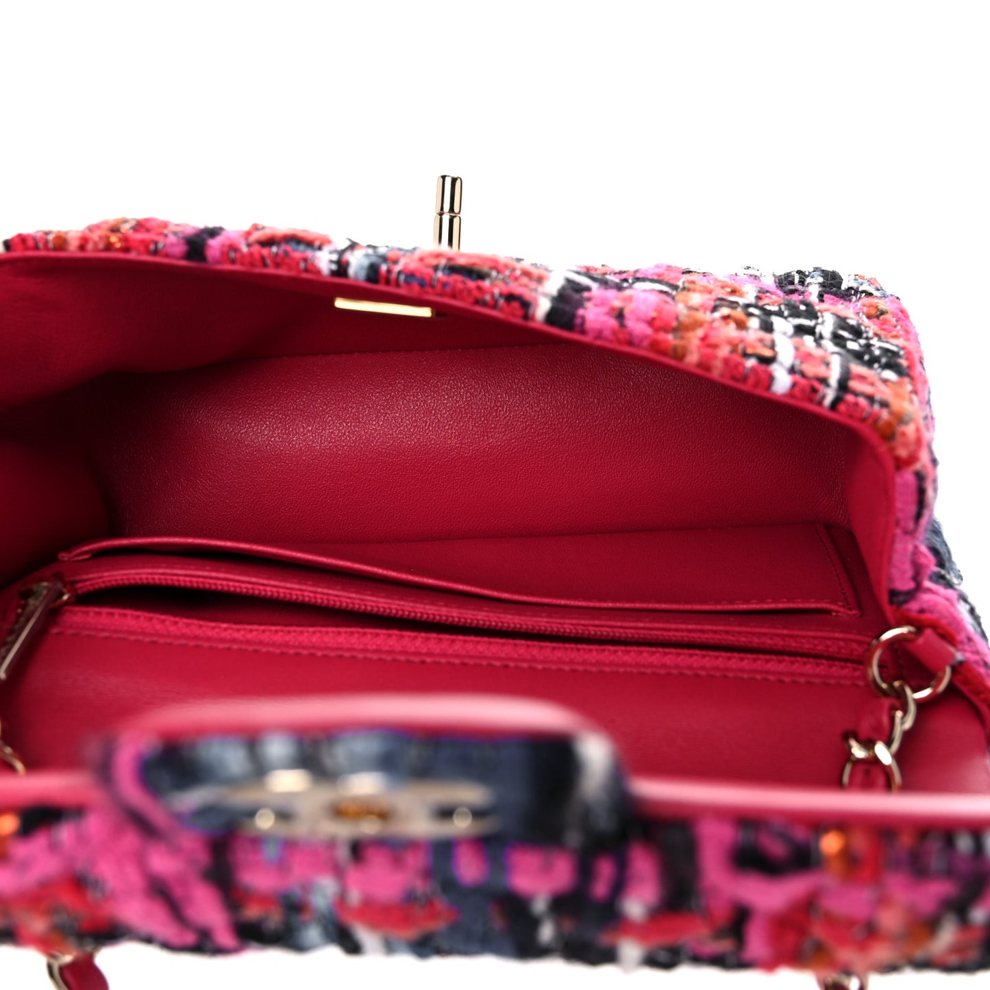 Tweed Quilted Mini Rectangular Flap Red Pink Black