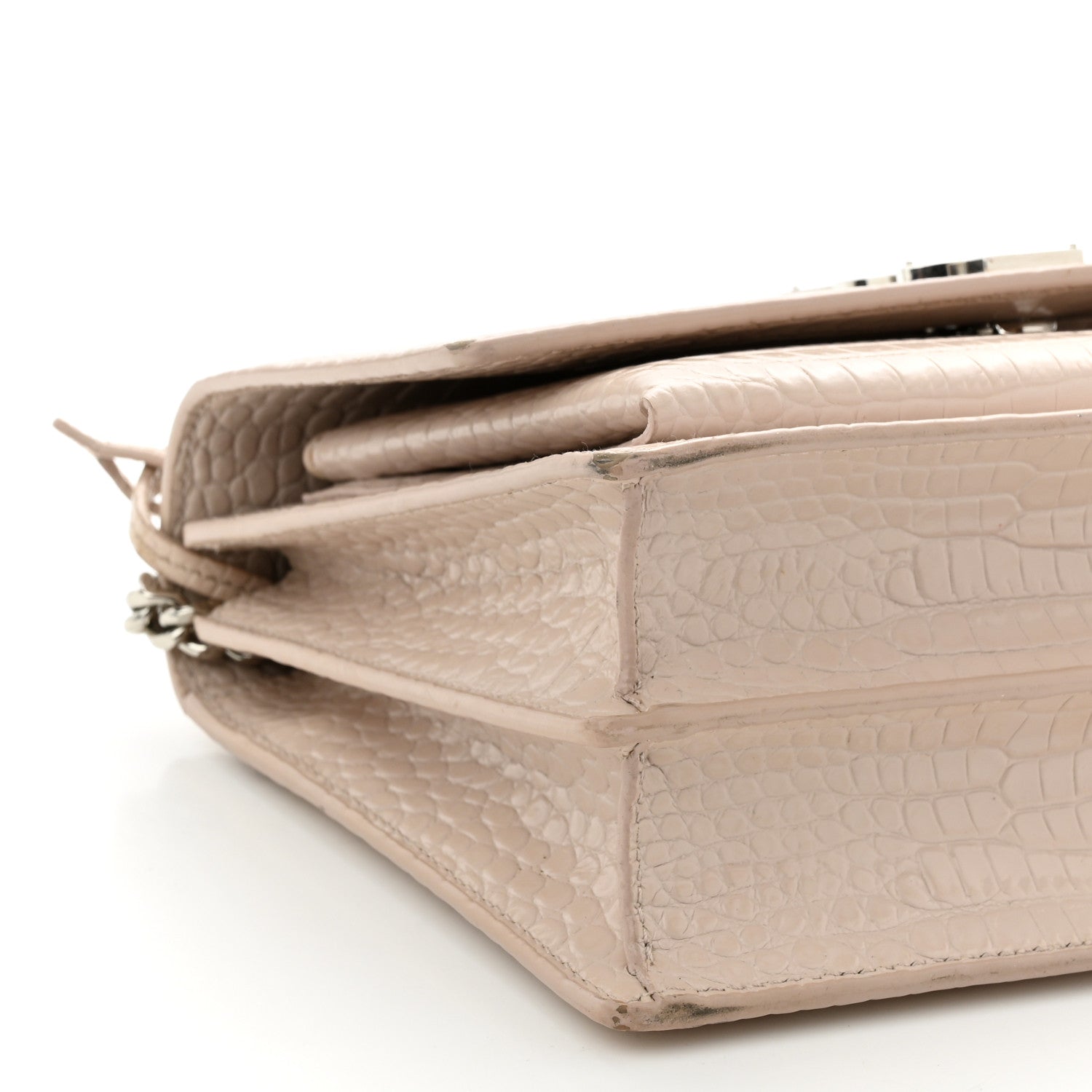 Saint Laurent Calfskin Crocodile Embossed Medium Monogram Sunset Dark Beige 10 of 17