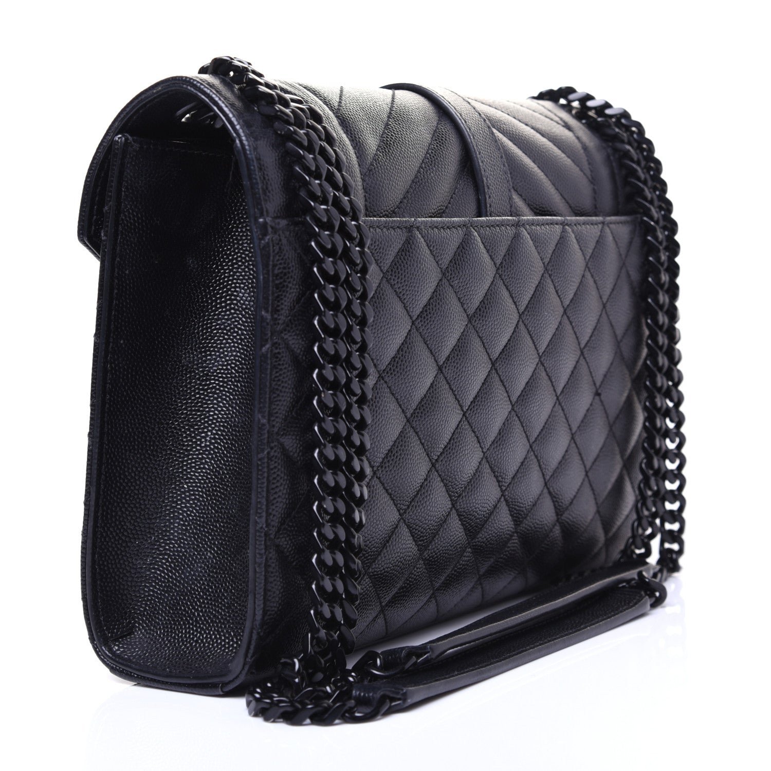 Saint Laurent Grain De Poudre Textured Mixed Matelasse Triquilt Medium Monogram Satchel Black 3 of 13