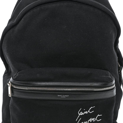 Saint Laurent Canvas Signature Embroidered City Backpack Black 9 of 11