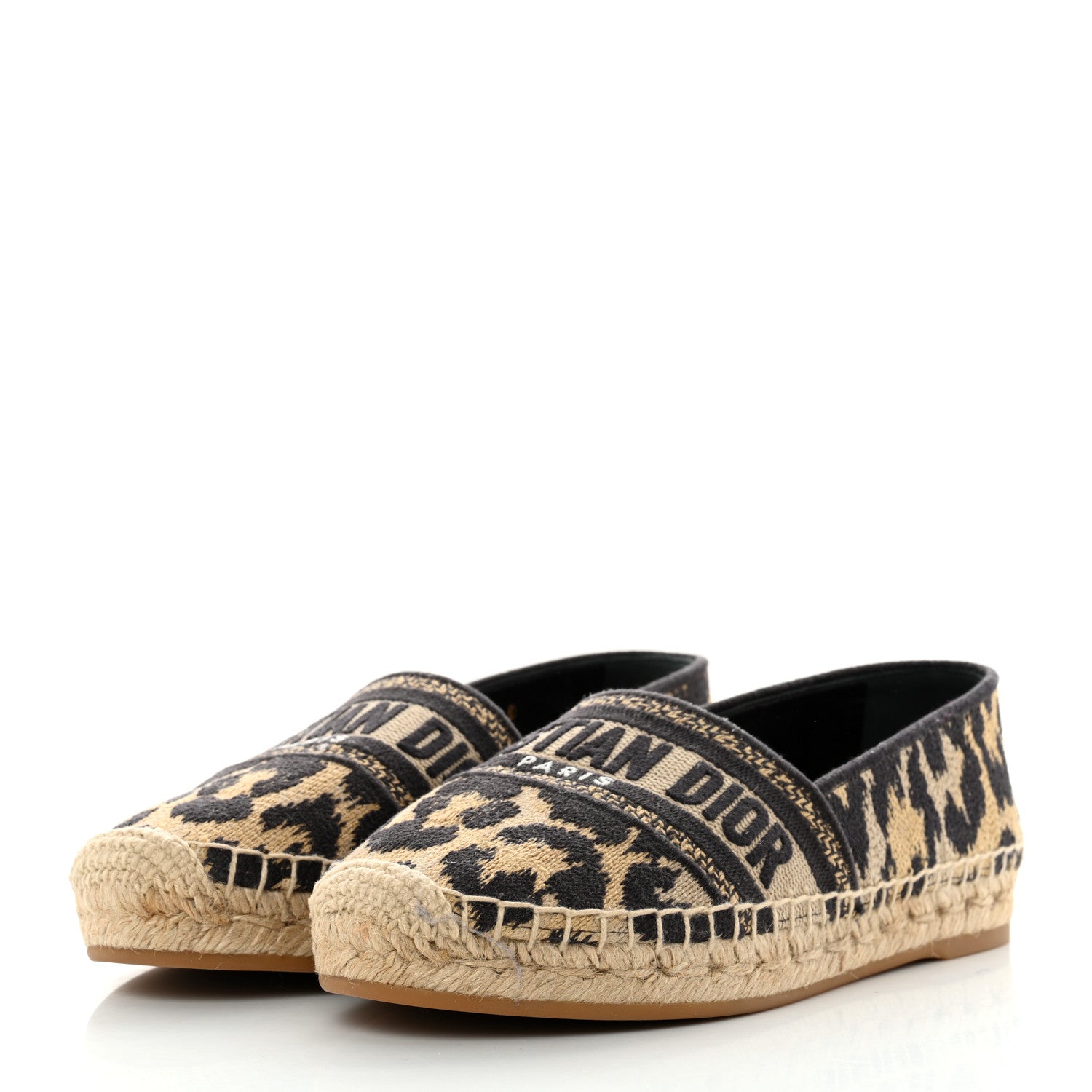 Christian Dior Cotton Embroidered Leopard Print Granville Espadrille 35 Natural 4 of 9