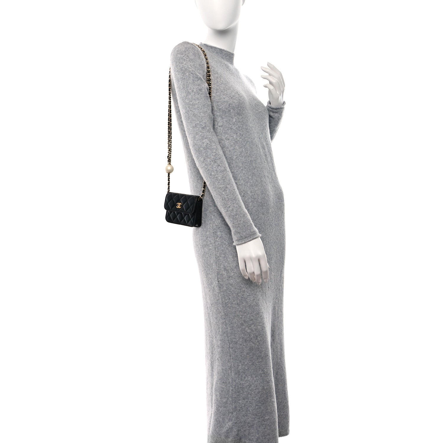 Chanel Lambskin Quilted Maxi Pearl Clutch With Chain Black 2 of 10