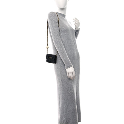 Chanel Lambskin Quilted Maxi Pearl Clutch With Chain Black 2 of 10