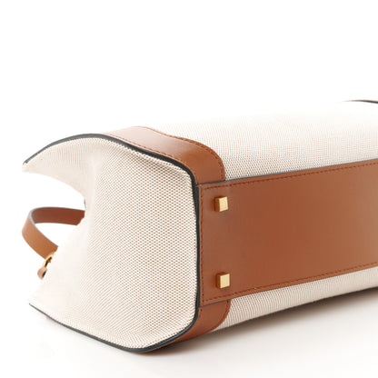 Valentino Garavani Canvas Calfskin Small Vlogo Signature Handbag Beige Selleria 8 of 9