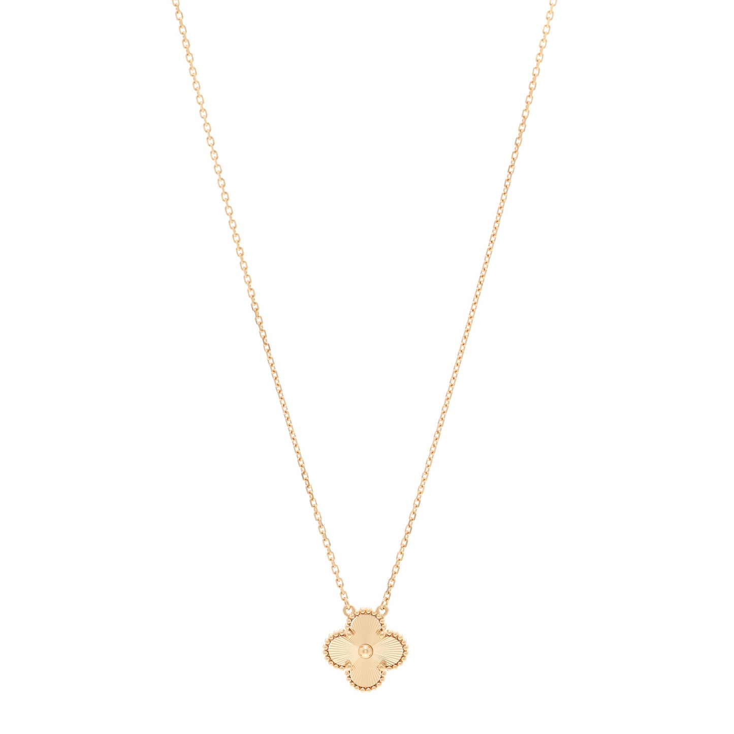 18K Yellow Gold Guilloche Vintage Alhambra Pendant Necklace