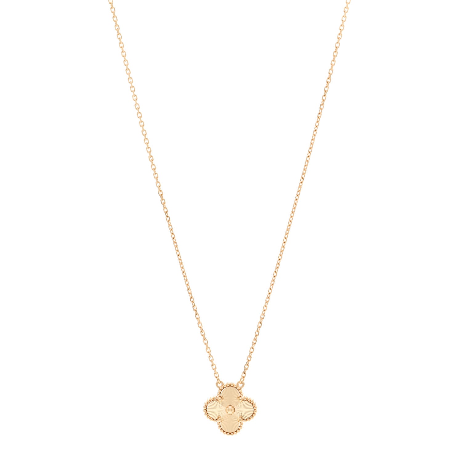 Van Cleef & Arpels 18K Yellow Gold Guilloche Vintage Alhambra Pendant Necklace 1 of 6