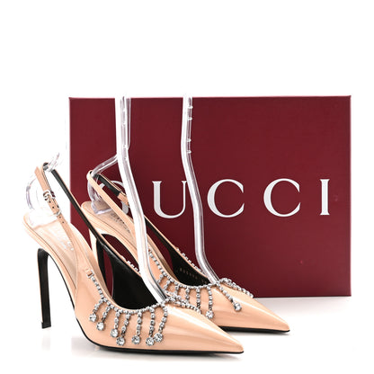 Gucci Vernice Crystal Embellished Guinevere Slingback Pumps 38 Rose Dust 10 of 10