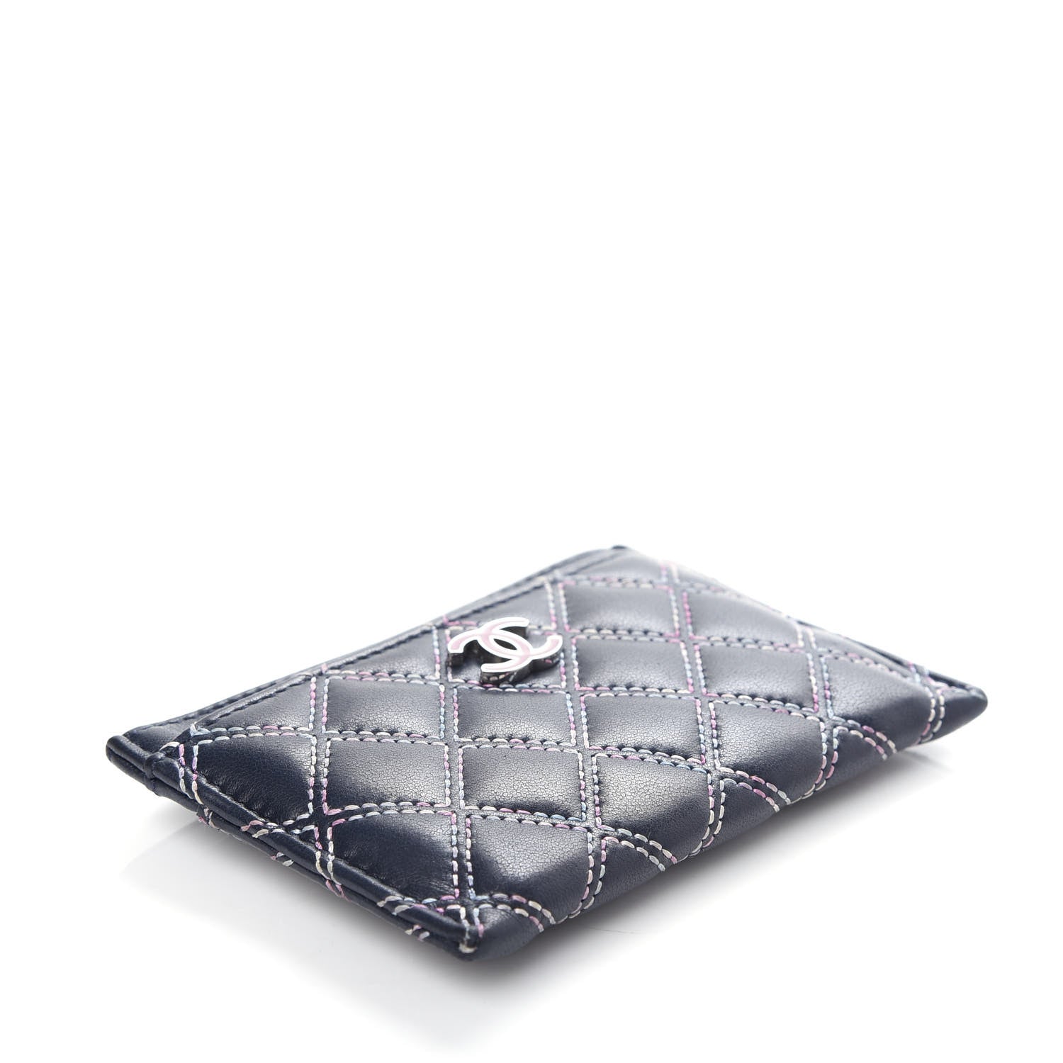 Chanel Lambskin Double Stitch Quilted Card Holder Navy Blue 4 of 7