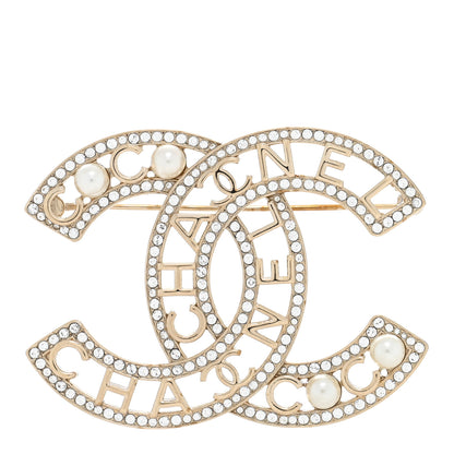 Chanel Crystal Pearl Coco CC Logo Brooch Gold 1 of 3