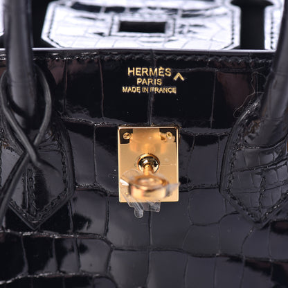 Hermes Shiny Porosus Crocodile Birkin 25 Black 12 of 35