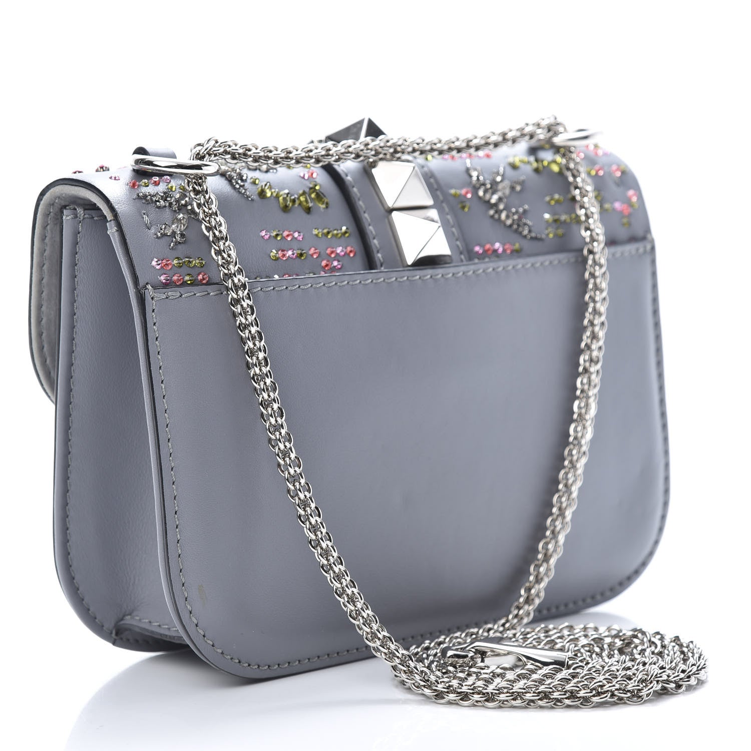 Valentino Garavani Vitello Crystal Embellished Glam Lock Rockstud Flap Periwinkle 3 of 10