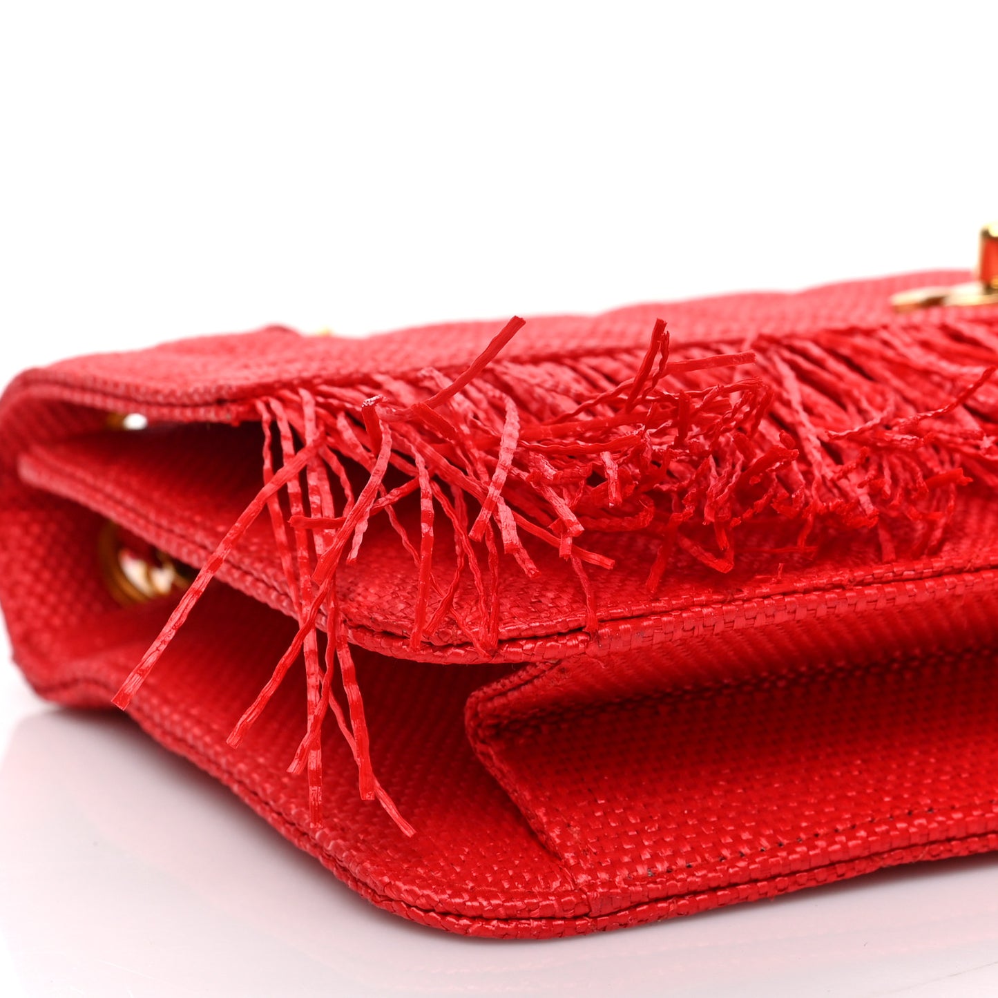 Woven Raffia Quilted CC Fringe Flap Red