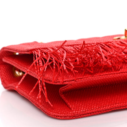 Chanel Woven Raffia Quilted CC Fringe Flap Red 8 of 10