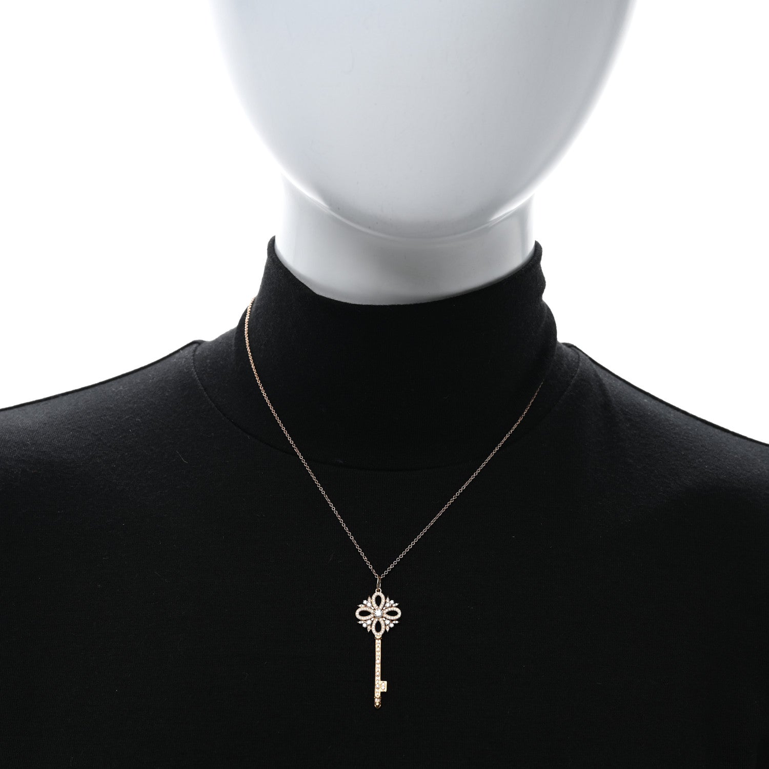 Tiffany 18K Rose Gold Diamond Medium Victoria Key Pendant Necklace 3 of 5