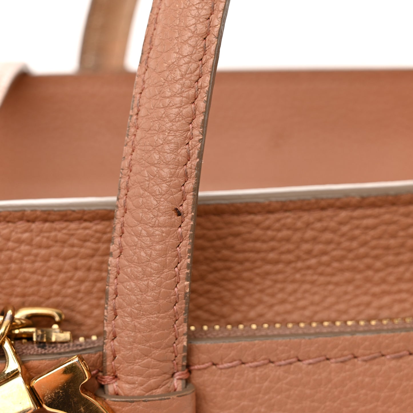 Hammered Calfskin Double Handle Small Amy Tote Neutral Gold