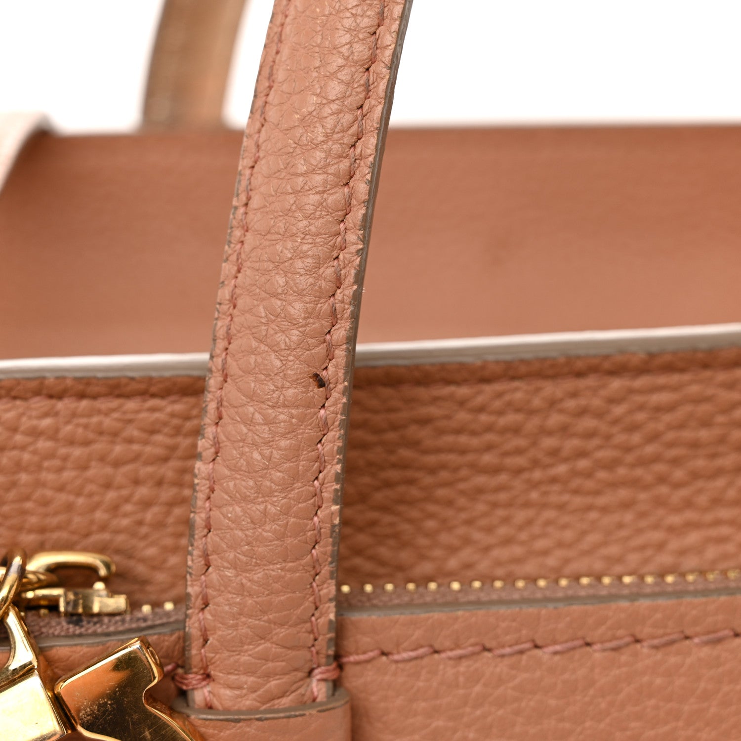 Salvatore Ferragamo Hammered Calfskin Double Handle Small Amy Tote Neutral Gold 12 of 21