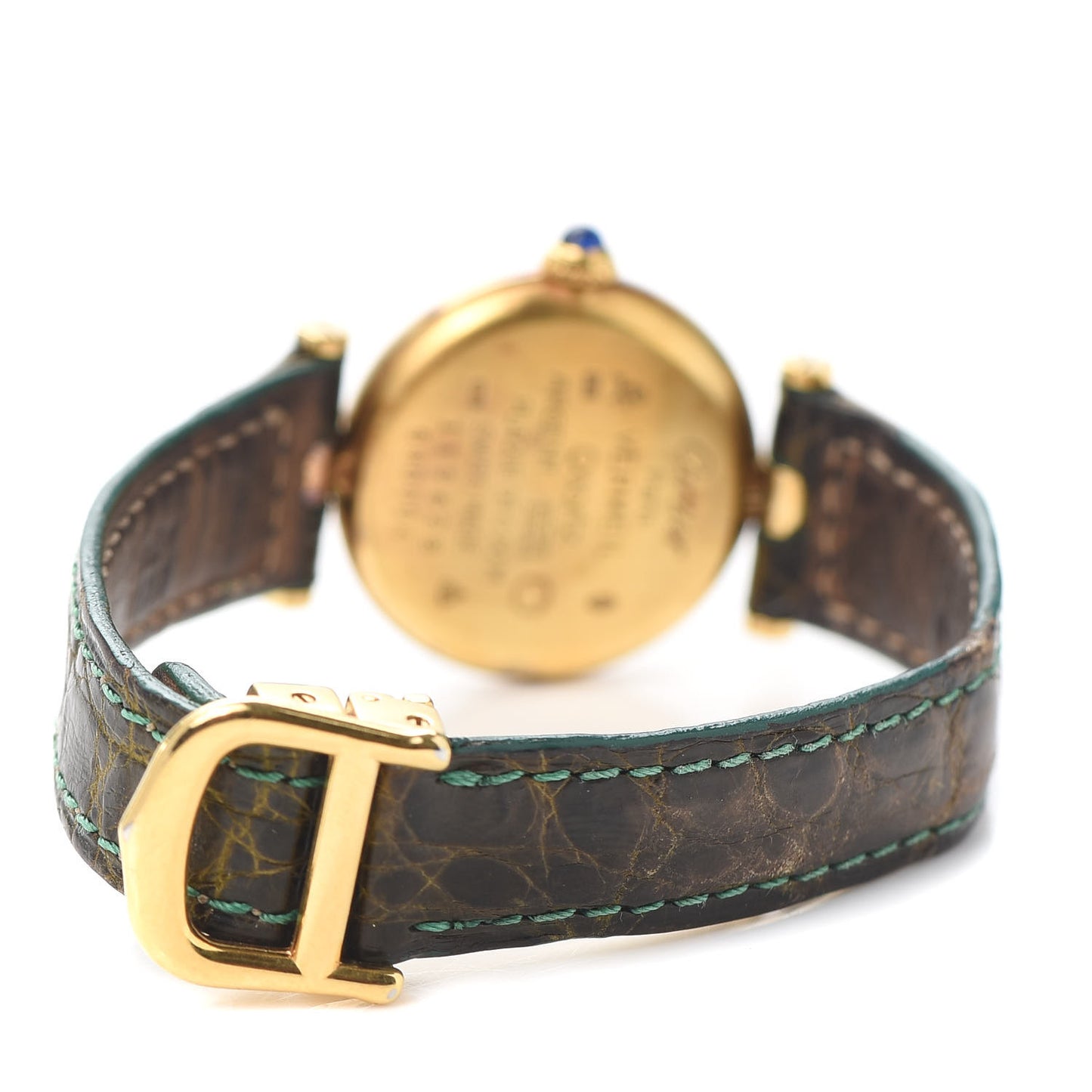 Sterling Silver Vermeil Alligator Must De Cartier Quartz Watch Brown