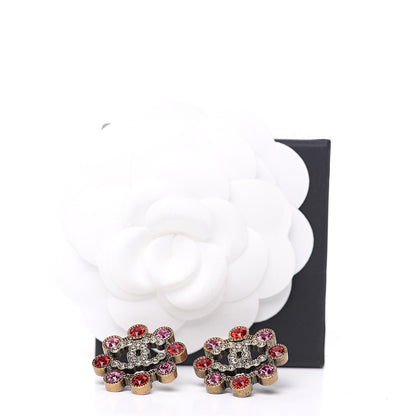 Chanel Metal Crystal City of Lights Round Earrings Pink Red Gold 4 of 4