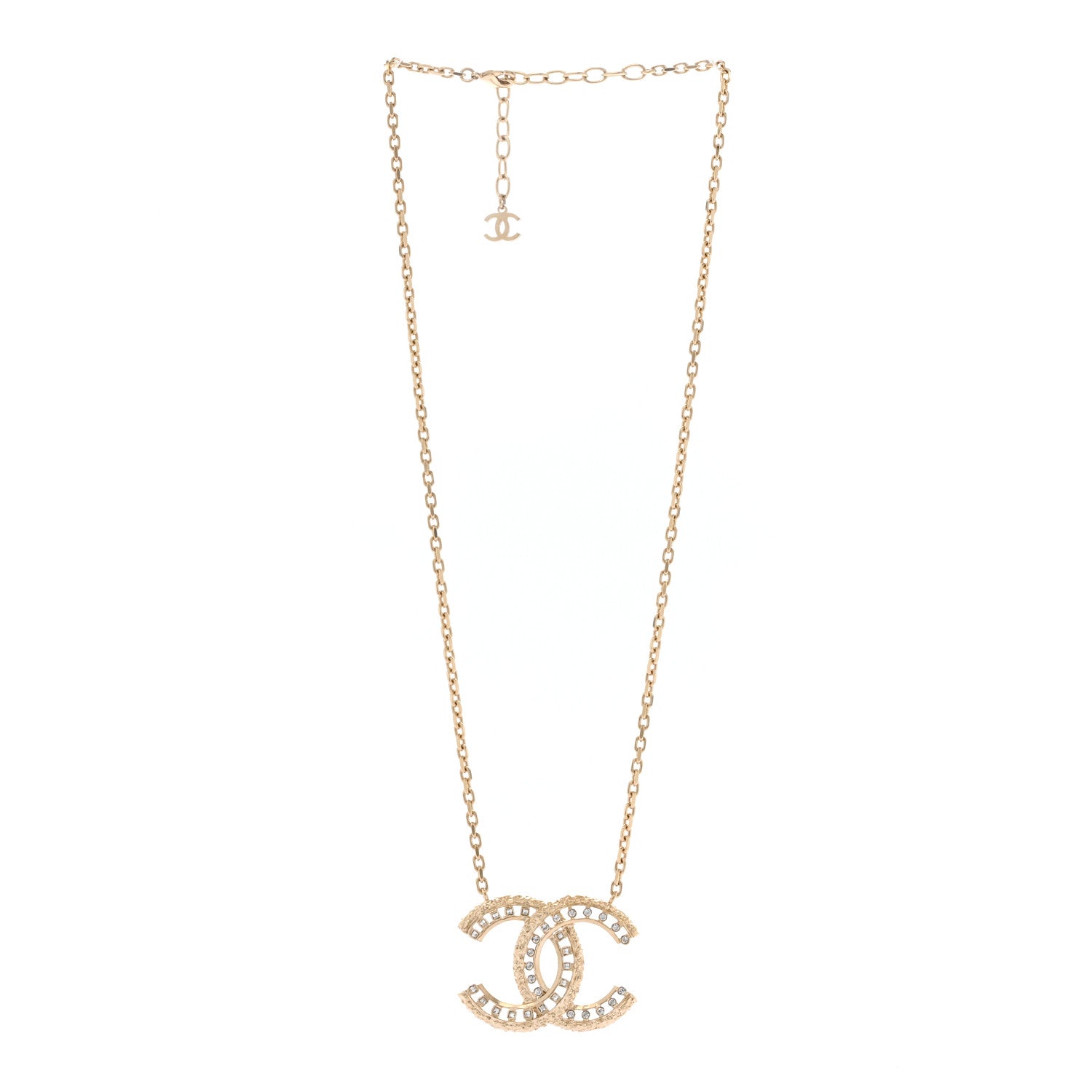 Chanel Crystal Textured CC Necklace Gold 3 of 6