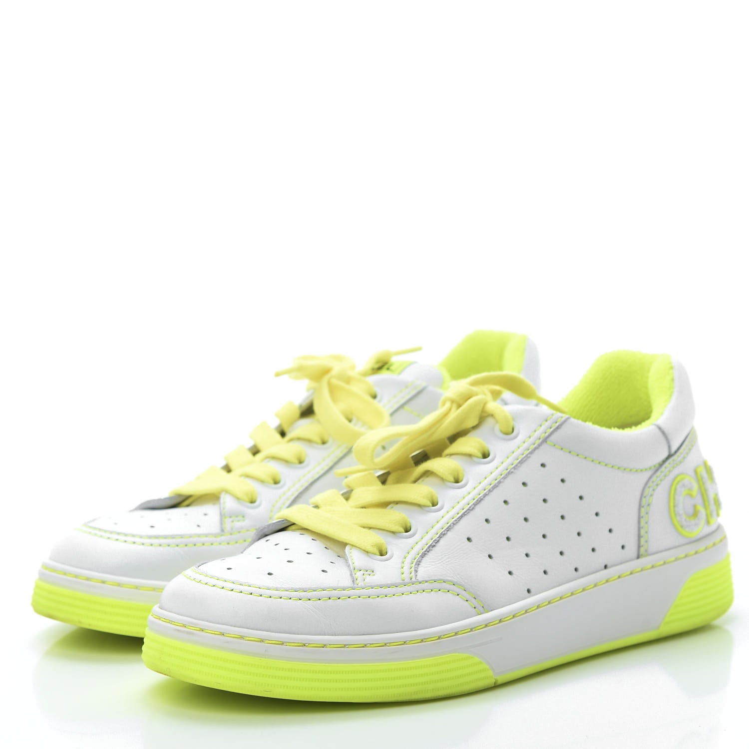 Chanel Calfskin Womens Logo Sneakers 38.5 White Yellow 3 of 7