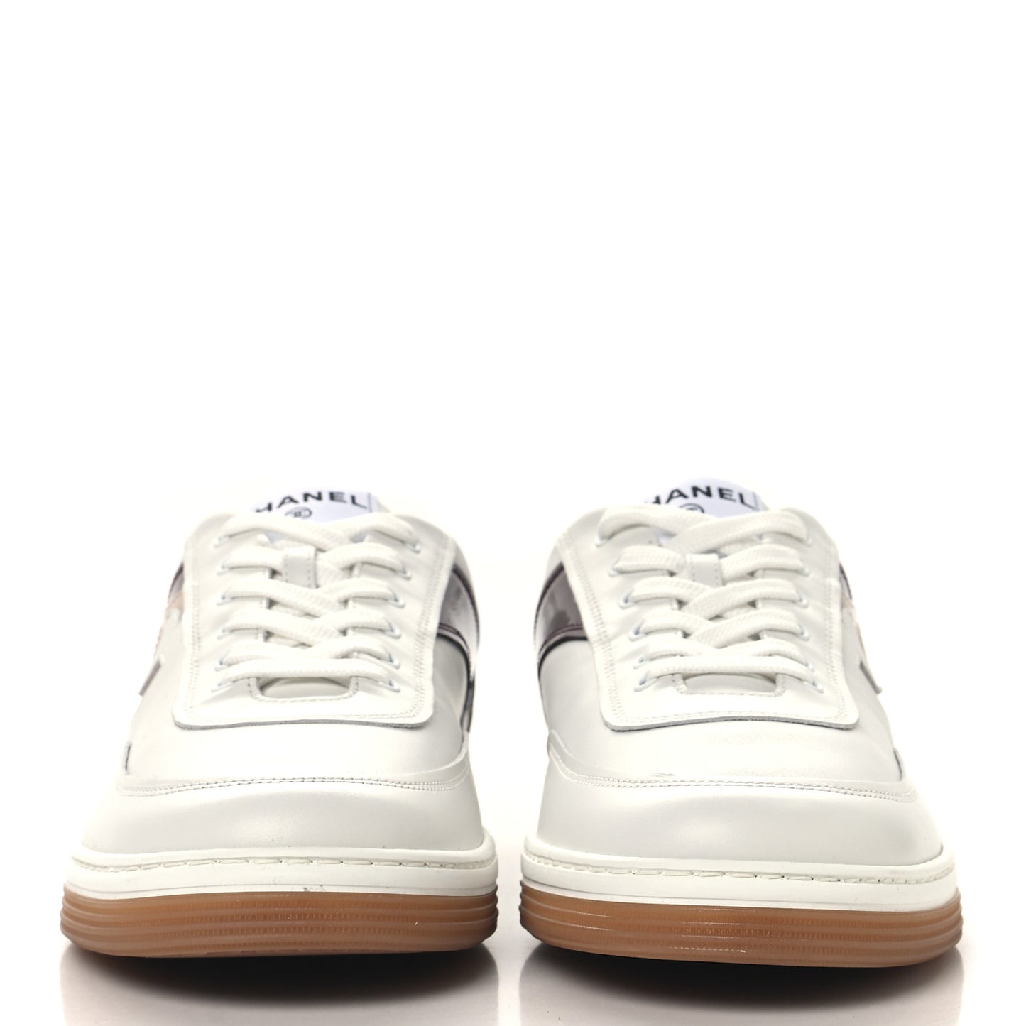 Calfskin Patent Womens CC Sneakers 41 White Burgundy Beige