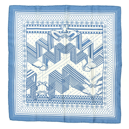 Hermes Silk Sangles En ZigZag Bandana Scarf 55 Bleu Jean White 1 of 3
