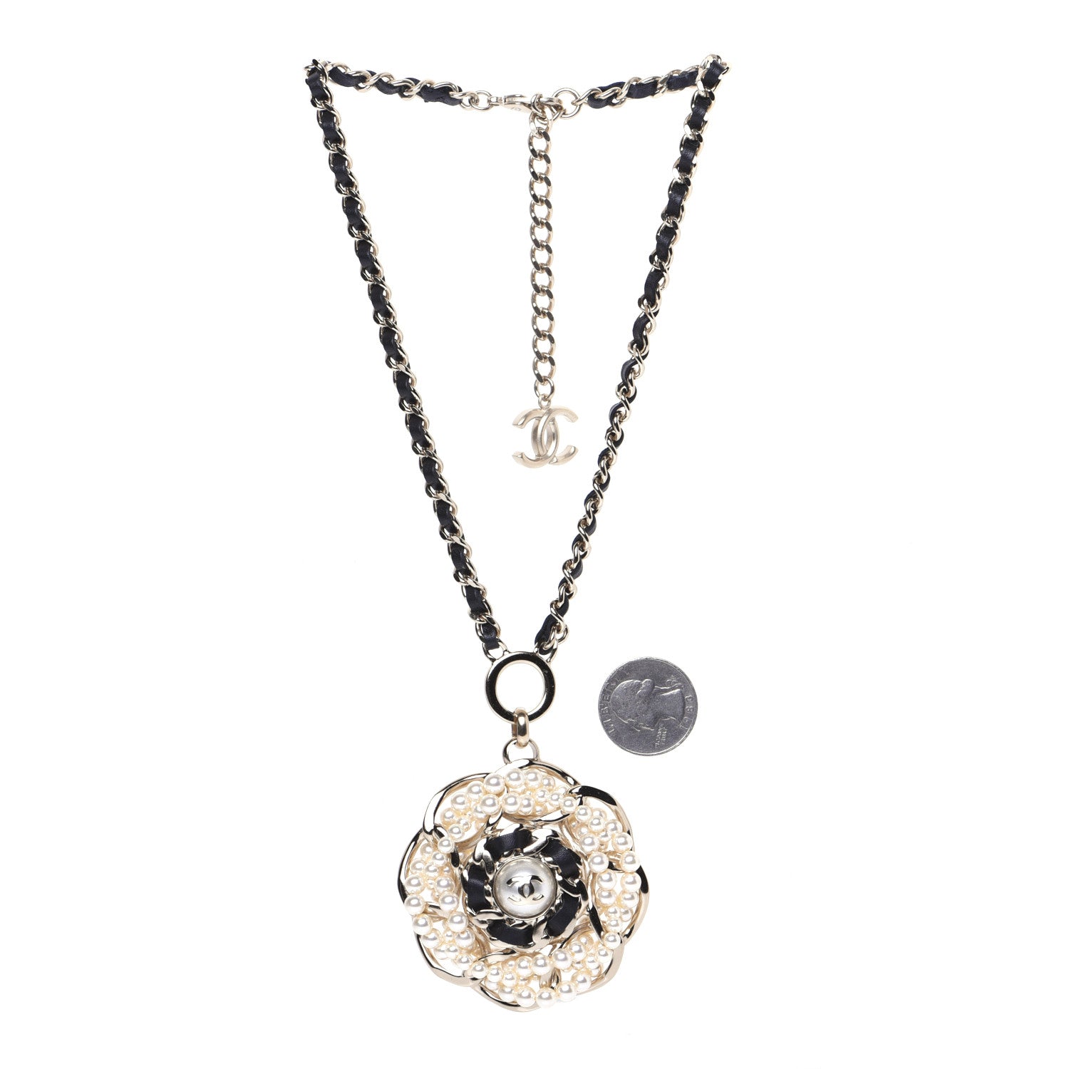 Chanel Lambskin Pearl CC Camellia Chain Necklace Gold 2 of 10