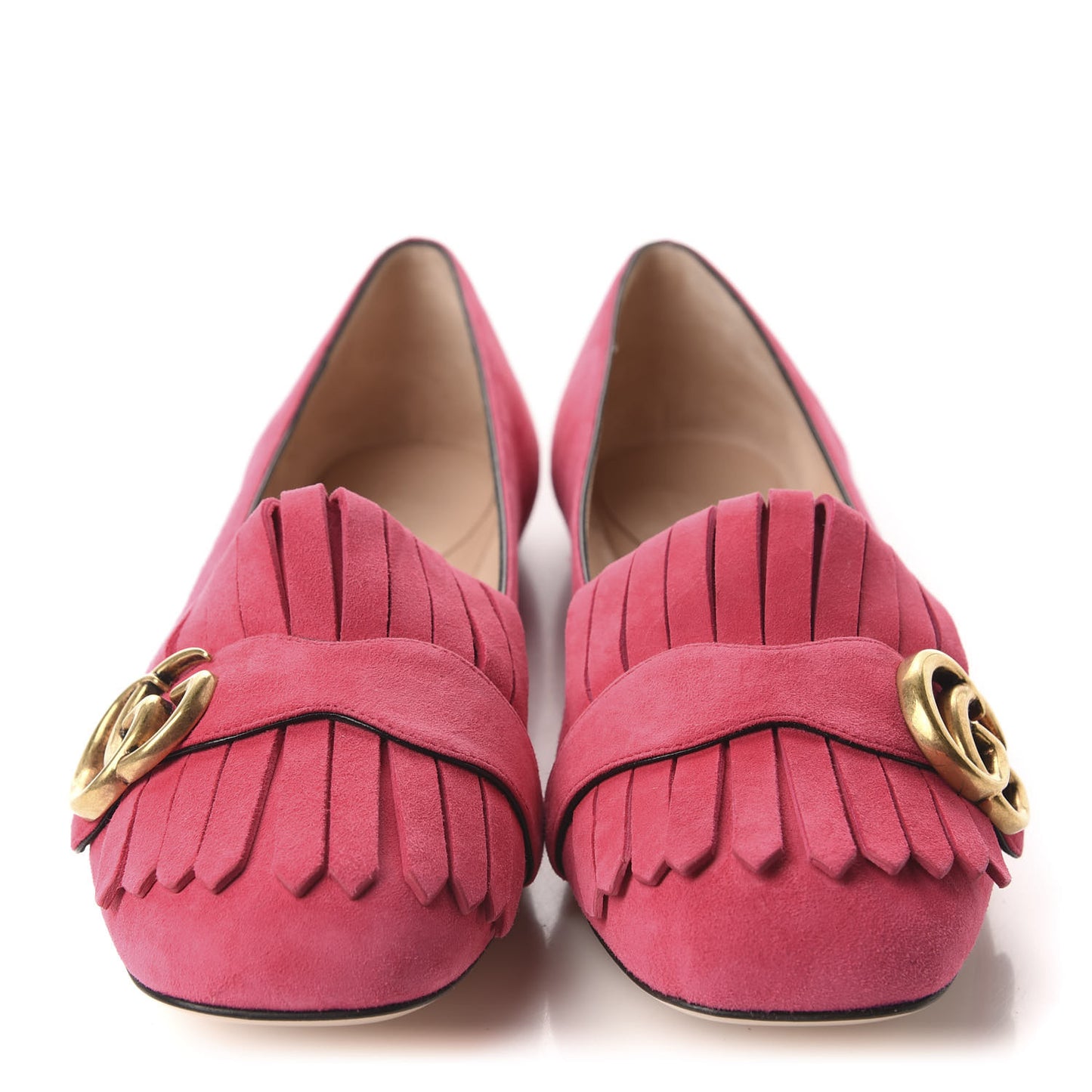 Kid Scamosciato GG Marmont Fringe Flats 39.5 Hot Pink