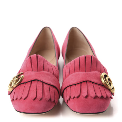 Gucci Kid Scamosciato GG Marmont Fringe Flats 39.5 Hot Pink 2 of 10