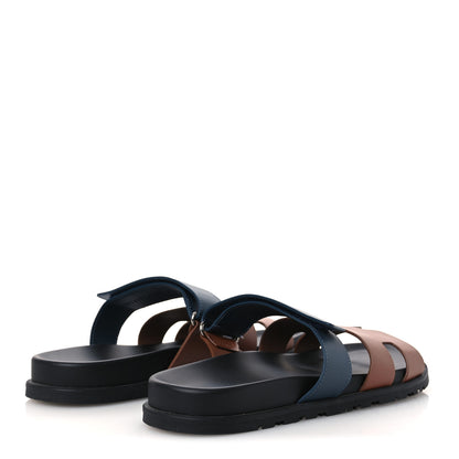 Hermes Calfskin Mens Chypre Sandals 43 Gold Bleu Celeste 6 of 12